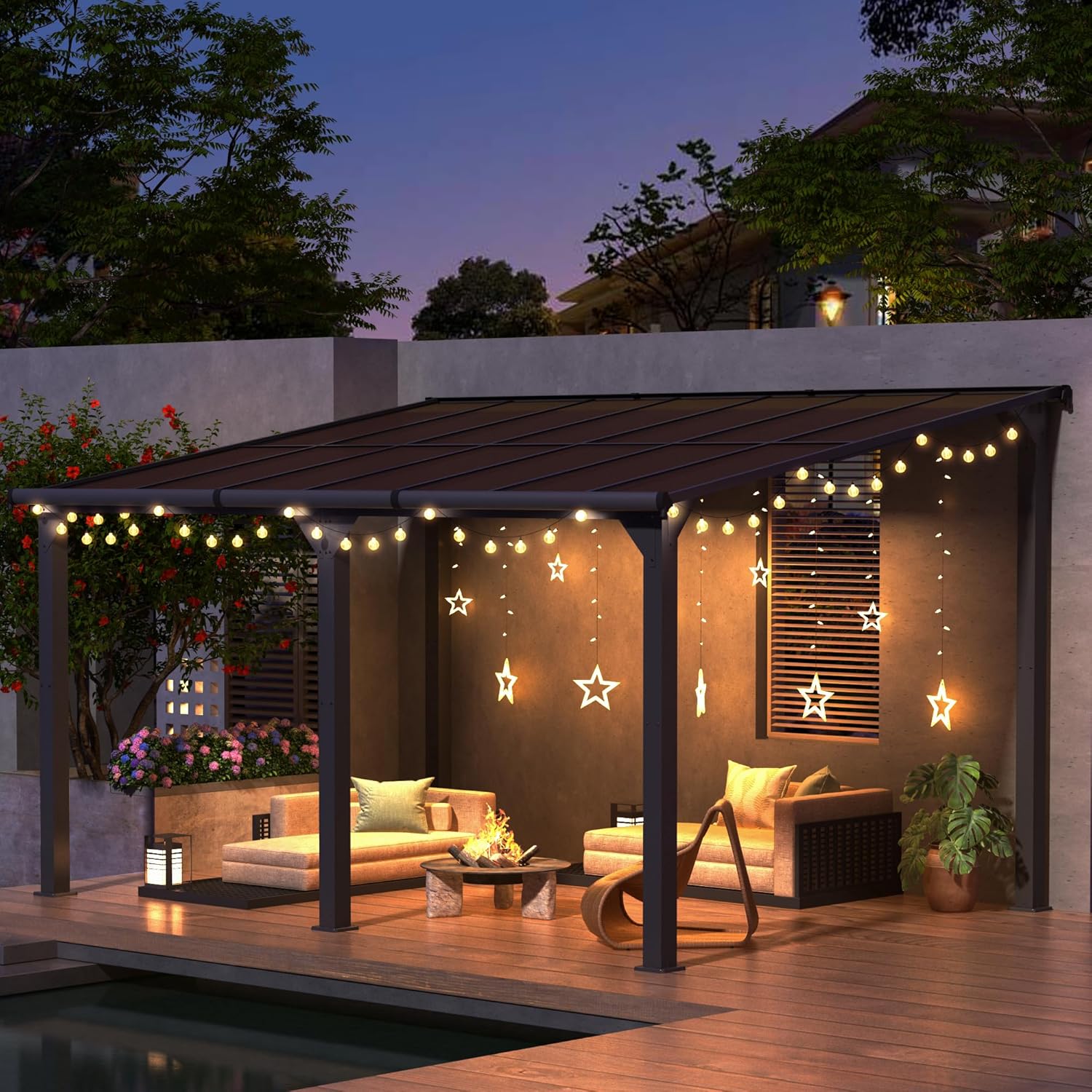 Outdoor Gazebo, Awnings for Patios Decks Backyards with Sunlight Panels, Top Lean to Pergola, Heavy-Duty Metal Sunroom, Frosted Gray (10X14 FT)