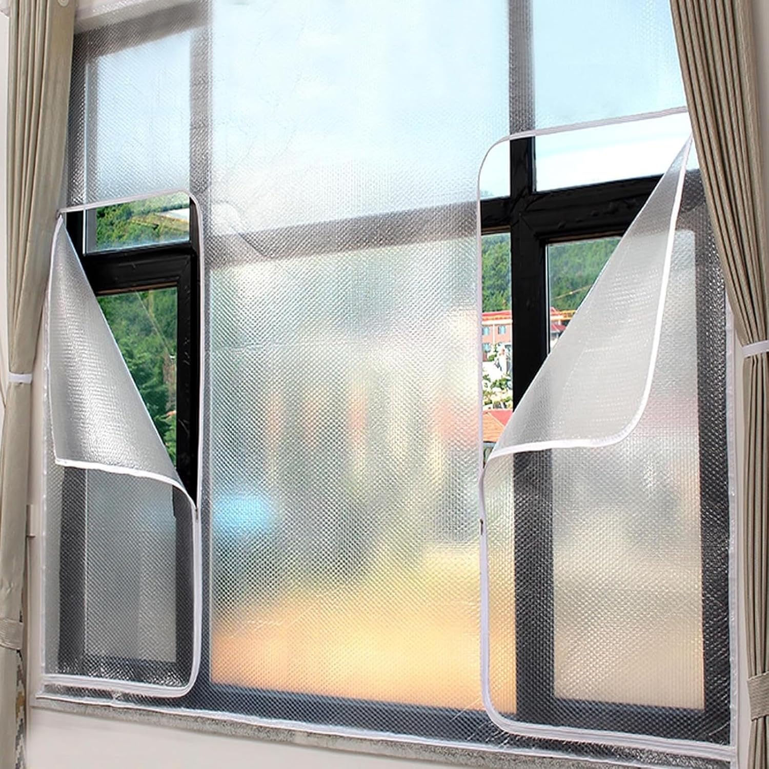 Thermo Cover Window Insulating Film,Winter Warm Windproof Curtain,Translucent Privacy Window Film,for Balcony,Bedroom,Kitchen,Customizable,Width x Height (23.6in x 47.2in)