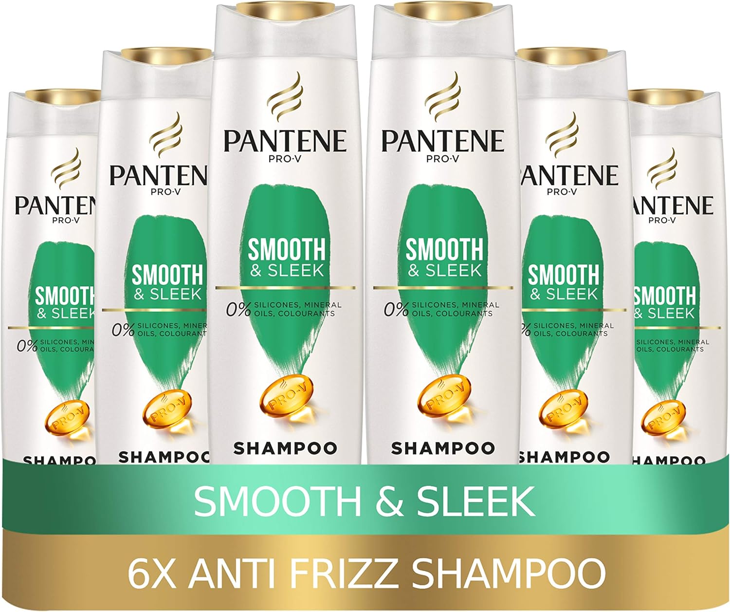 Pantene Pro-V Smooth and Sleek, Anti Frizz, Silicone Free Shampoo, 6 x 500ml