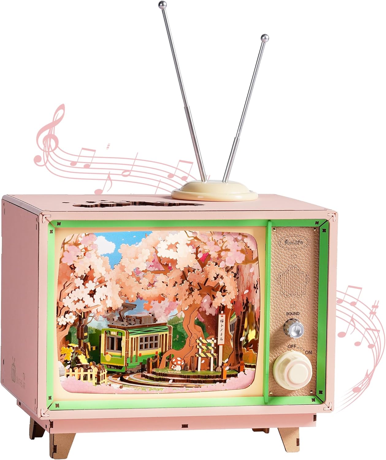 Rolife 3D Puzzle for Adults-Sakura Dreamy Tour, 3D Wooden Puzzles TV Music Box for Mom, DIY Creative Craft Kits Model Kits for Adults, Unique Gift and Home Decor (Sakura Dreamy Tour)
