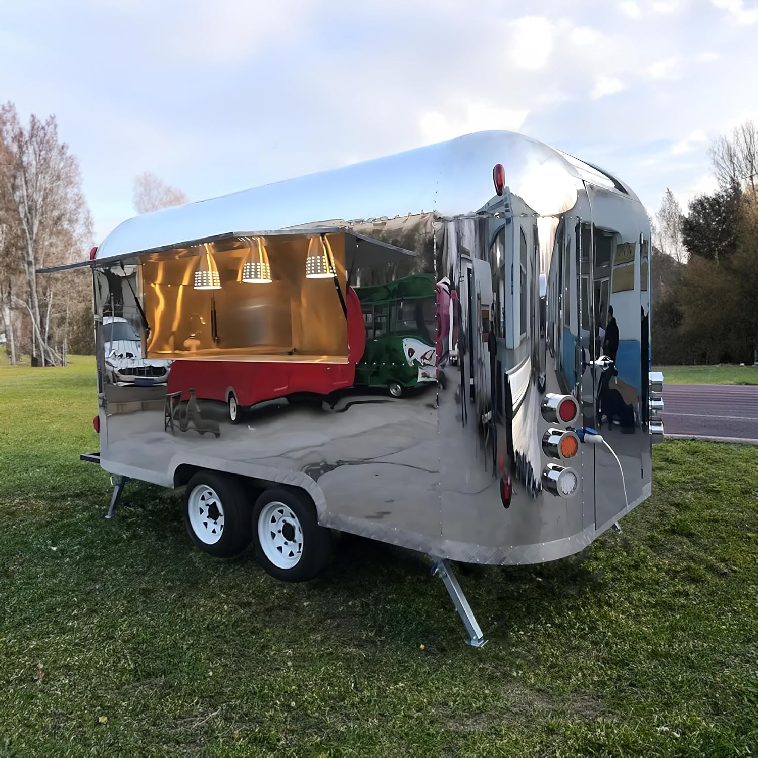 Mirror Food Trailer Ice Cream Food Cart for Commercial Use Deposit Advance Payment Fast Food Trailer with Full Kitchen Equipment Food Trailers for Sale Near Me Food Service Cart