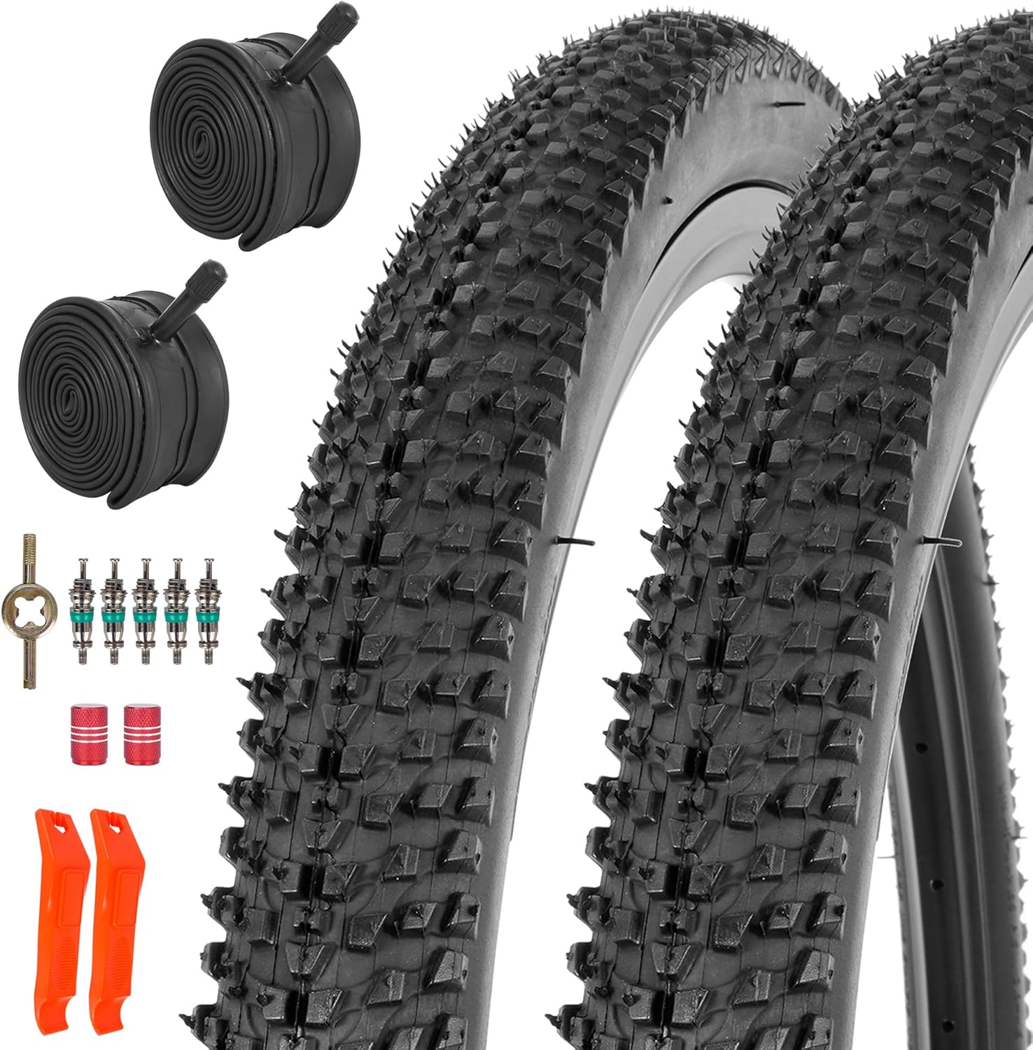 2-Pack 26 x 1.95 Bike Tires & Tubes, 26 Inch Mountain Bike Tires Set, Folding Replacement Bicycle Tires with Tire Levers for Off-Road Bike