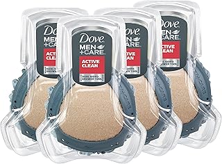 DOVE MEN + CARE Shower Tool For Stronger, Healthy-Feeling Skin Active Clean Scrubs and Exfoliates for a Deeper Clean With Body Wash, 4 Pack