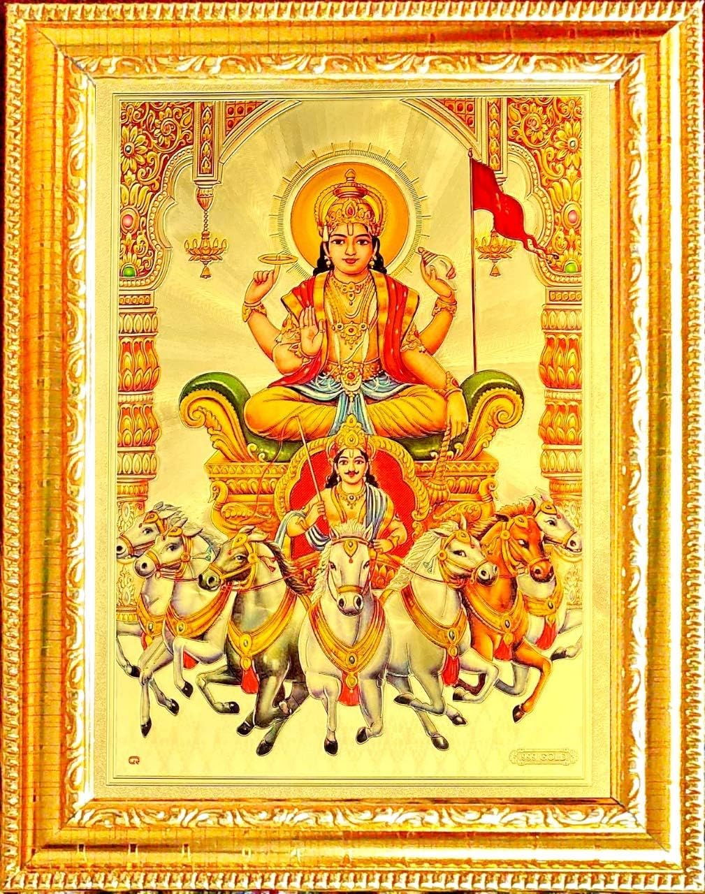 Suninow Lord Surya Photo Frame | God Photo Religious Framed Painting for Wall and Pooja/Hindu Bhagwan Devi Devta Photo Frame/God Poster for Puja (33 x 24 cm)