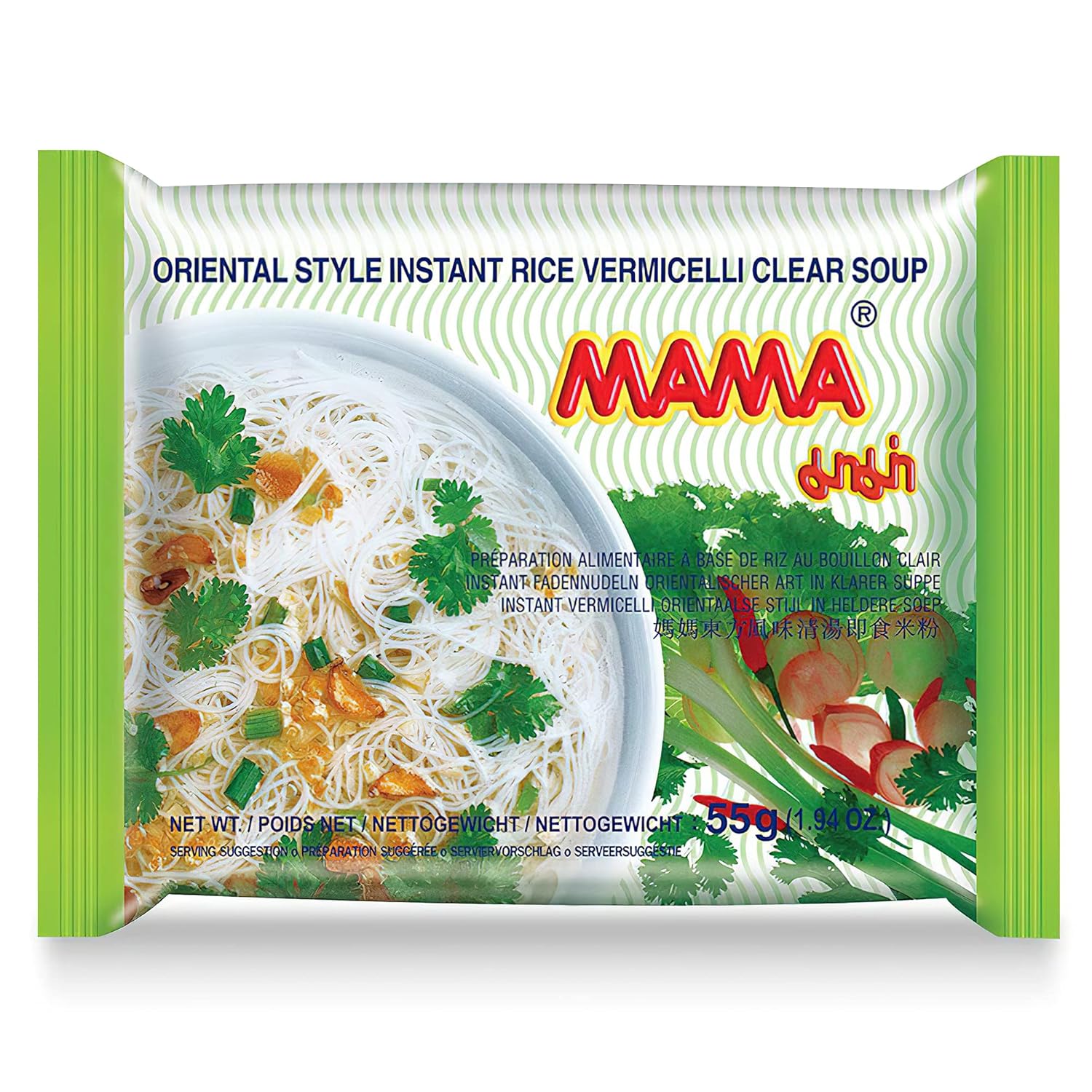 MAMA Noodles Vermicelli Clear Soup Instant Rice Noodles w/Delicious Thai Flavors, Hot & Spicy Noodles, No Trans Fat w/Fewer Calories Than Deep Fried Noodles 30 Pack