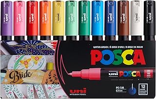 12 Posca Paint Markers, 1M Markers with Extra Fine Tips, Posca Marker Set of Acrylic Paint Pens | for Art Supplies, Fabric Paint, Markers for Art