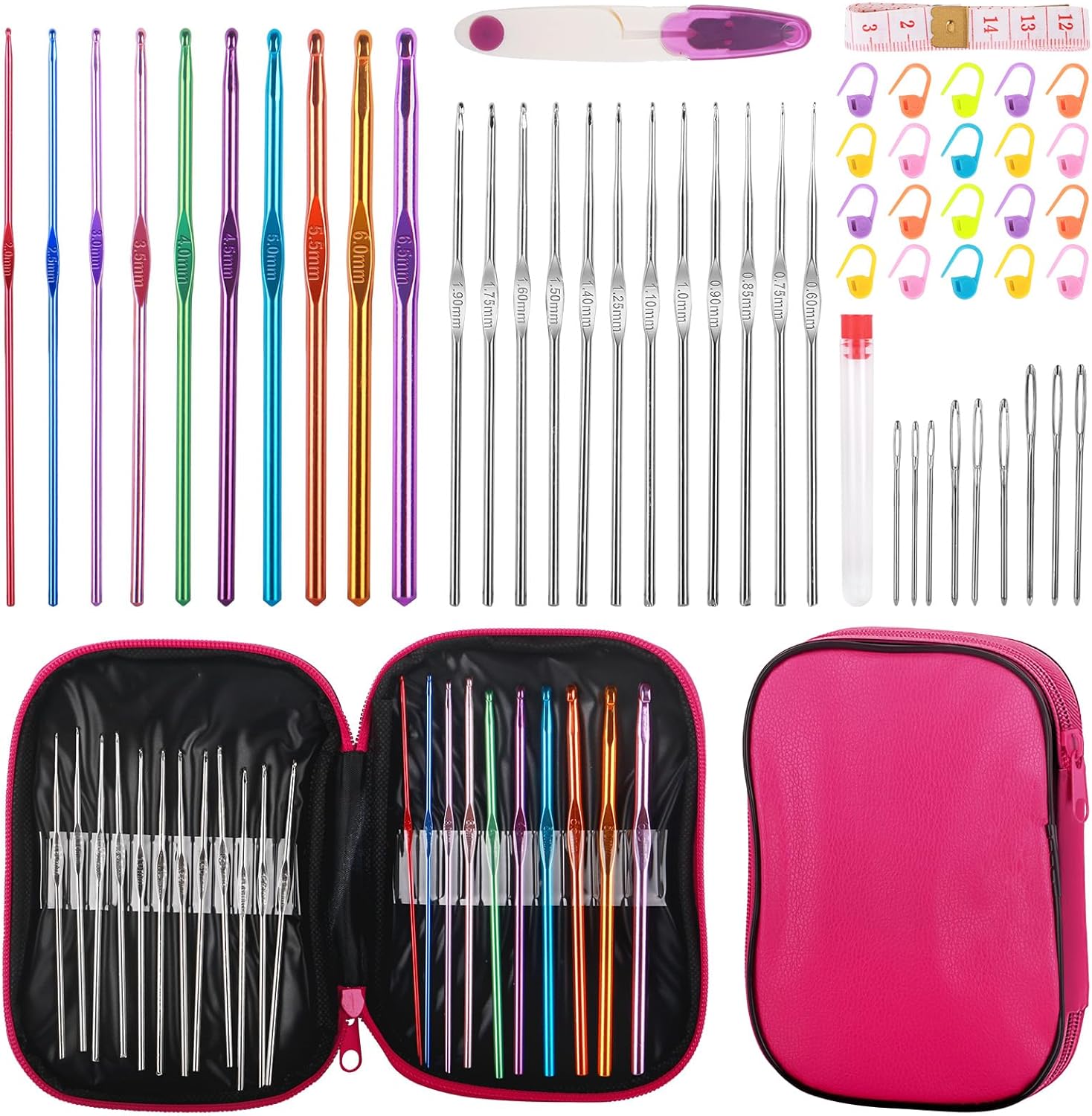 MECHEER Crochet Hooks Set, 54 Pack Crochet Needles Set Crochet Kits for Beginners, Ergonomic Crochet Hooks Kit with Storage Case, Knitting Needles, Hand Craft Knitting Accessories for Crocheters