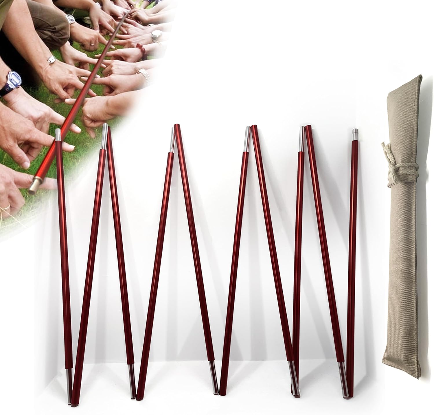 Helium Stick Team Building Games – 3.1m Foldable Red Stick for Corporate Activities and Group Fun – Lightweight Tool with Canvas Bag for Work and Events (Electroplated Red)