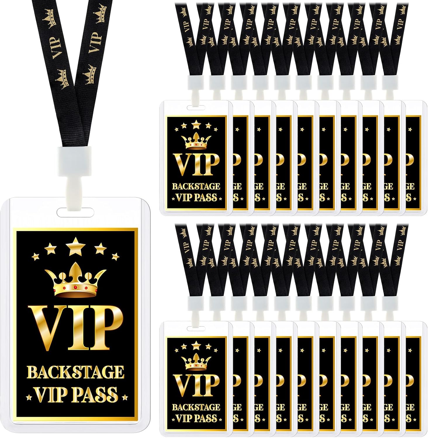 Harloon 20 Sets VIP Badge Lanyard with Card, Plastic Black Breakaway Event Staff Lanyard Back Stage Media Pass for Music Award Movie Night Birthday Party Concert Event(VIP Pass)