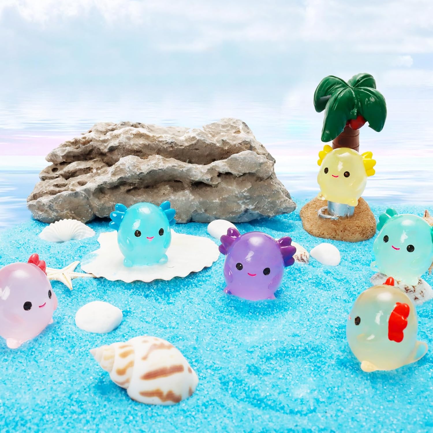 Bbiamsleep 24 Pcs Mini Resin Axolotl Figurines Glow in The Dark Mini Axolotl Figurine for Fairy Garden Micro Landscape Decor Cake Topper