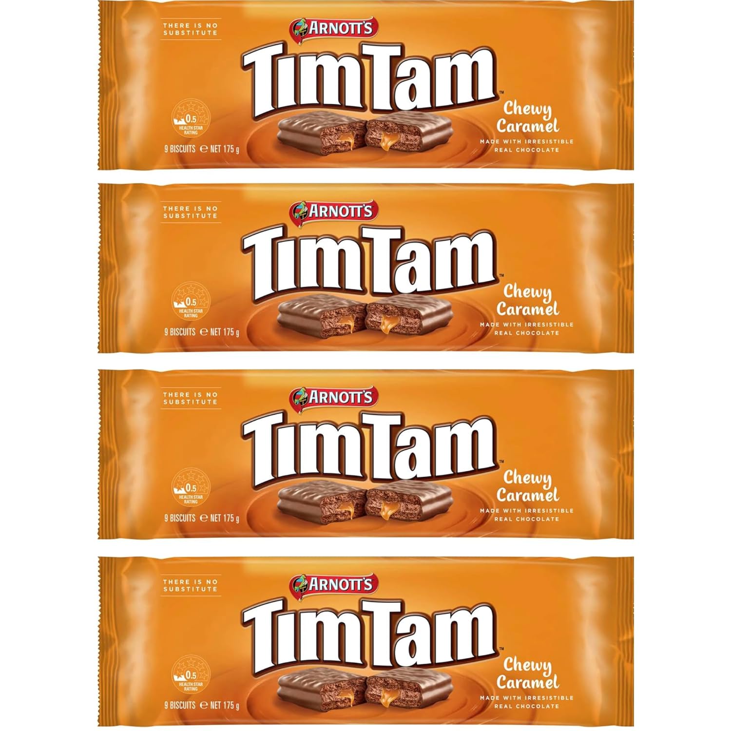Arnott’s Tim Tam Chewy Caramel Chocolate Biscuits – 4 Pack (175g Each) – Made in Australia – Classic Australian Treat