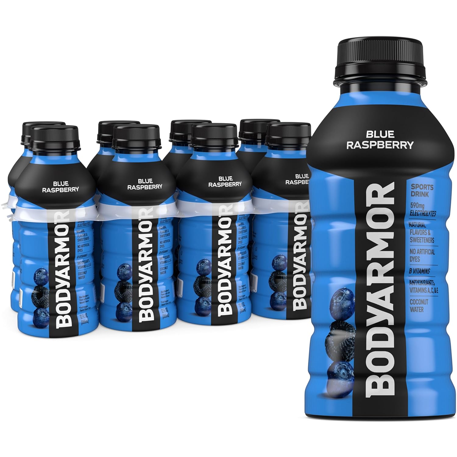 BODYARMOR Sports Drink Sports Beverage, Blue Raspberry, Natural Flavors With Vitamins, Potassium-Packed Electrolytes, No Preservatives, Perfect For Athletes, 12 ounce (Pack of 8)