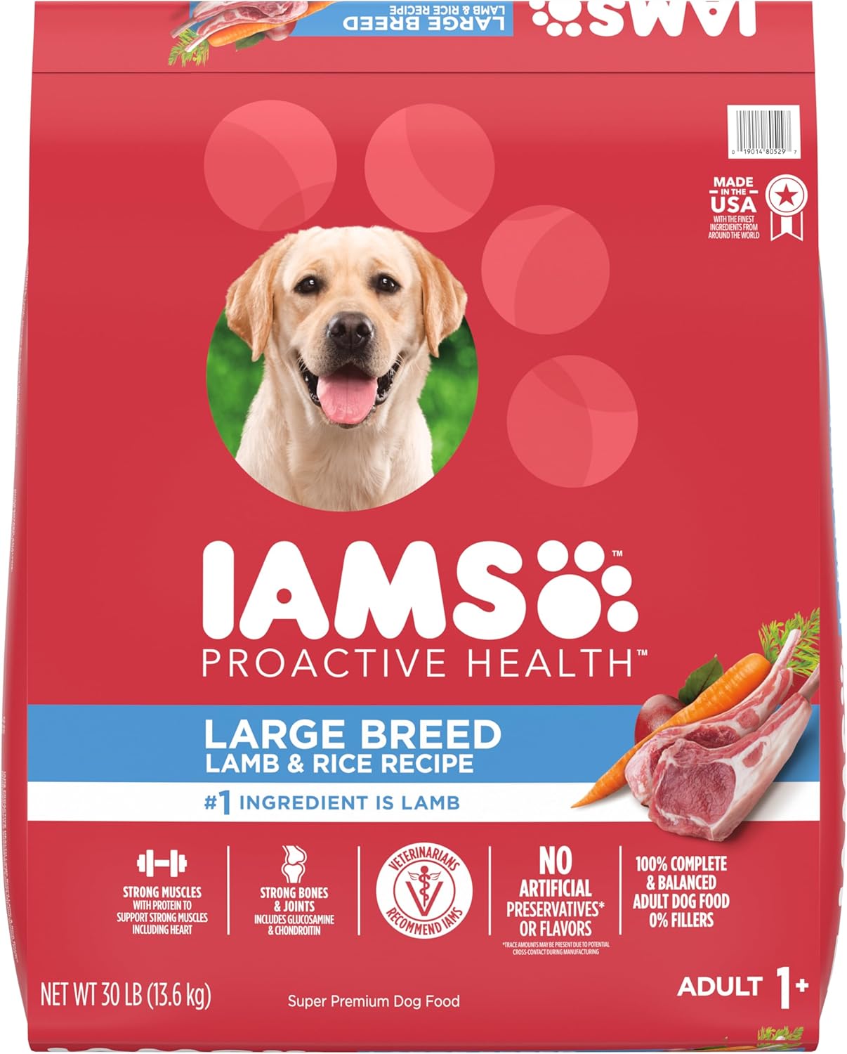 IAMS Proactive Health Large Breed Adult Dry Dog Food Lamb & Rice Recipe, 30 lb. Bag