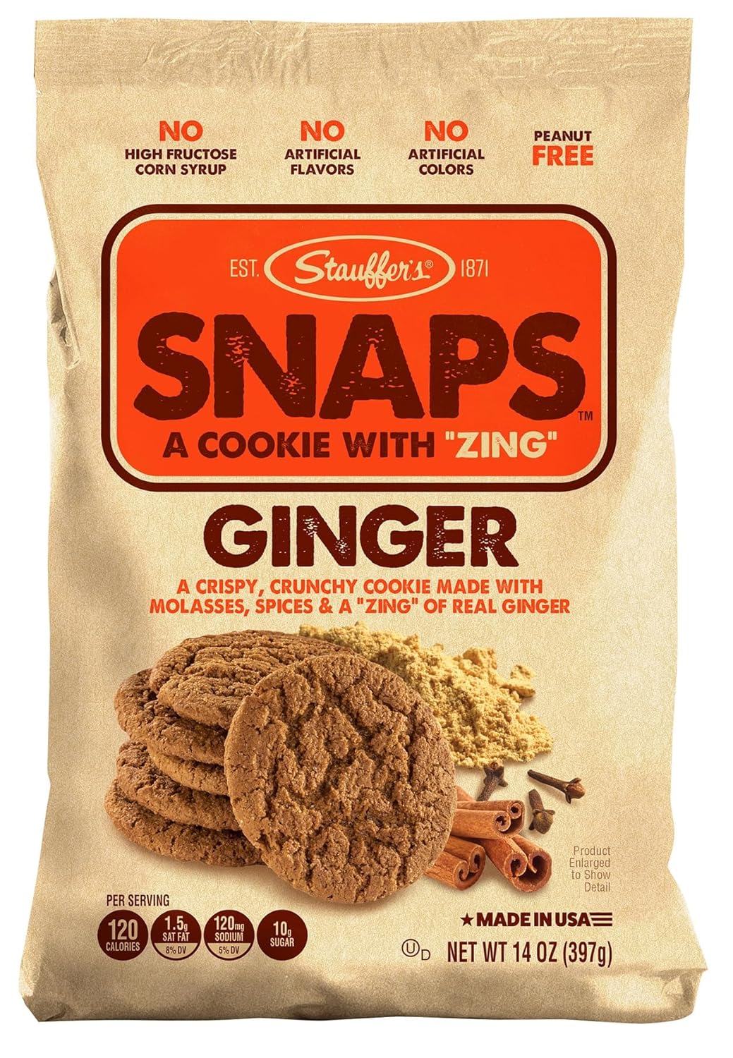 STAUFFERS Ginger SNAPS Cookies - 14oz Bag - Ginger Flavored Cookies with No High Fructose Corn Syrup, Artificial Flavors or Colors