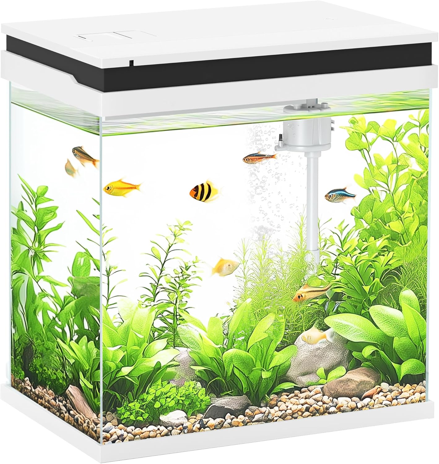 PawHut Fish Tank, 14L Glass Aquarium with Filter System, LED Lights, Water Pump, Betta Fish Tank for Goldfish, Shrimps, White