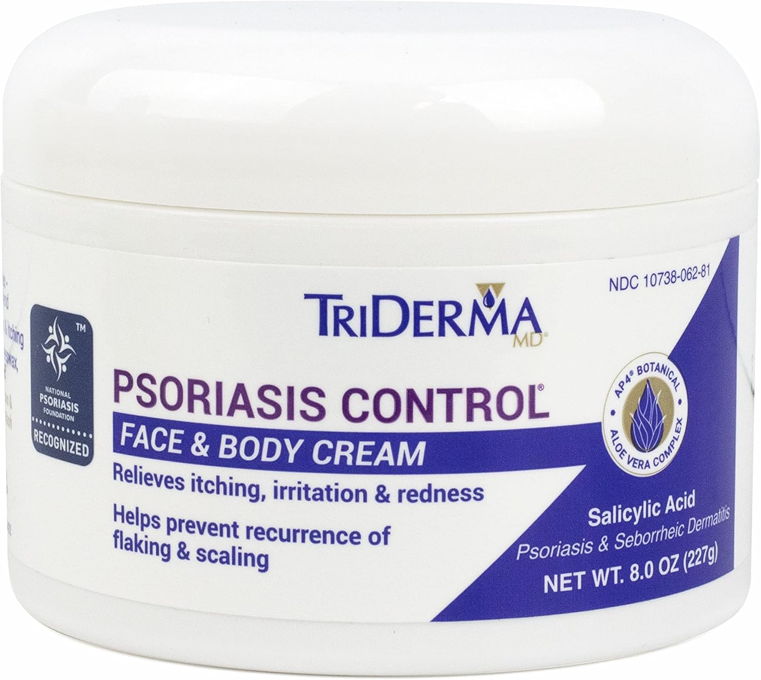 TriDerma Psoriasis Control Face & Body Cream - Maximum Strength 3% Salicylic Acid - Moisturizing Psoriasis Cream (No Cortisone, Fragrance or Parabens) - 8 Oz Jar