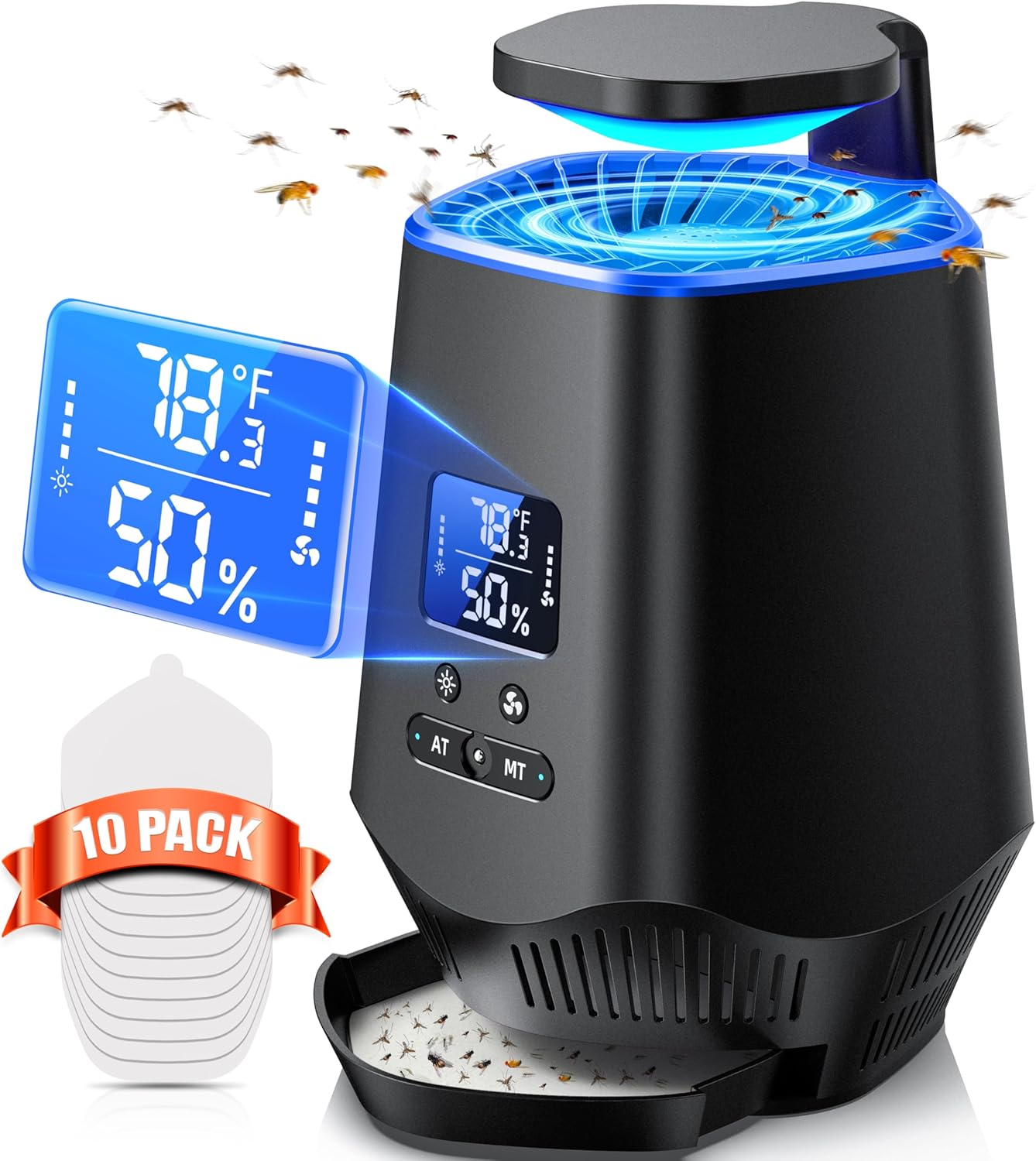 Fly Trap Indoor, 2 in 1 Fruit Fly Traps for Indoors Gnat Traps for House Indoor Bug Zapper, Smart Flying Insect Trap Bugs Mosquito Catcher with 10 Refills
