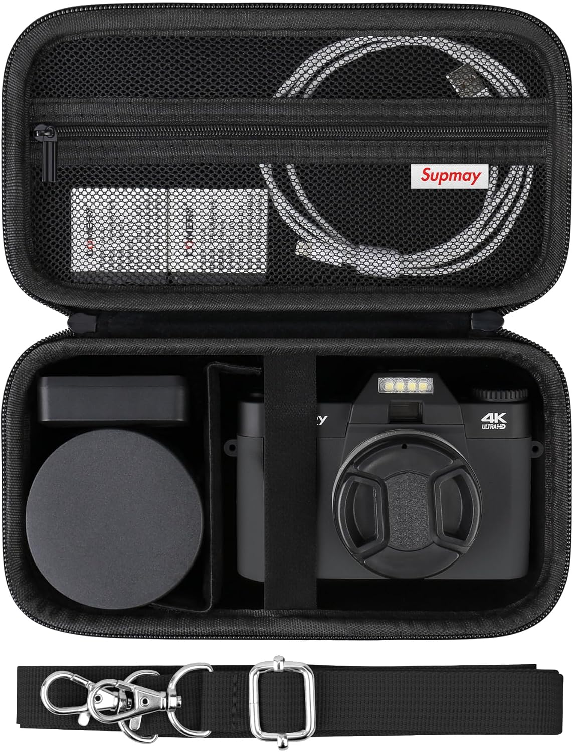 Vlogging Camera Case Compatible with Duluvulu/for TEBNGIHNM/for zheozeig/for Oiadek 4K Digital Camera, Vlog Camera Carrying Case for Lens, Usb Cable, Batteries and Other Accessories, Black