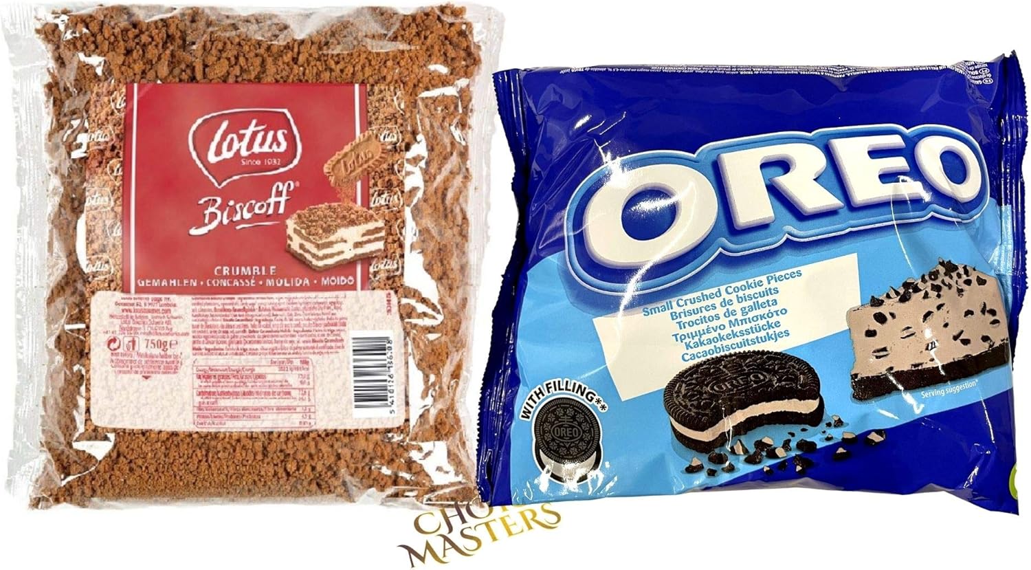 Dessert and Baking Ultimate Cookie Crumble Bundle Gift Set - Lotus Biscoff Crushed Speculous Biscuit Crumbs 750g and Oreo Vanilla Flavour Small Crushed Cookie Pieces 400g (with Filling)