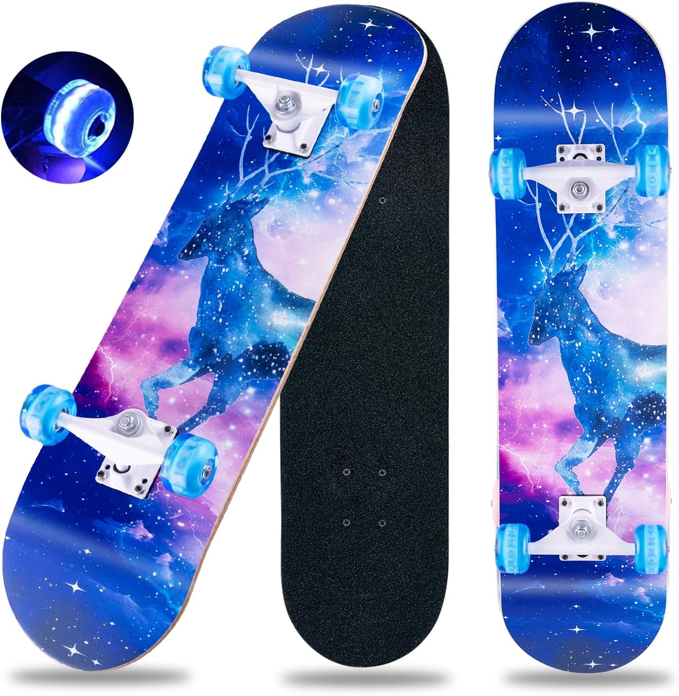 CLYCTIP Skateboards,31 x 8 inch Complete Skateboard for Beginners,8 Layer Maple Concave Cruiser Trick Skateboard for Teens and Adults