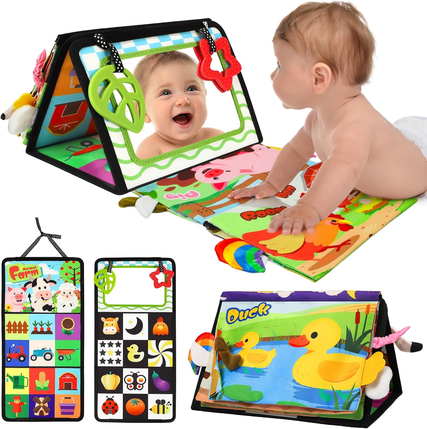 URMYWO Tummy Time Mirror Toys, High Contrast Baby Toys for Newborn