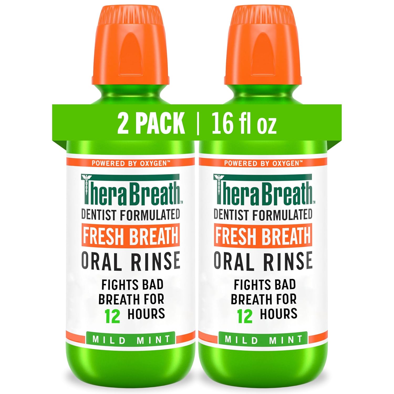 TheraBreath Fresh Breath Mouthwash, Mild Mint Flavor, Alcohol-Free, 16 Fl Oz (2-Pack)