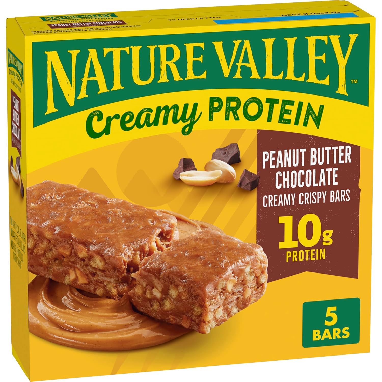 Nature Valley Creamy Protein Bars, Peanut Butter Chocolate, 10g Protein Snacks, 5 Bars, 7.45 oz