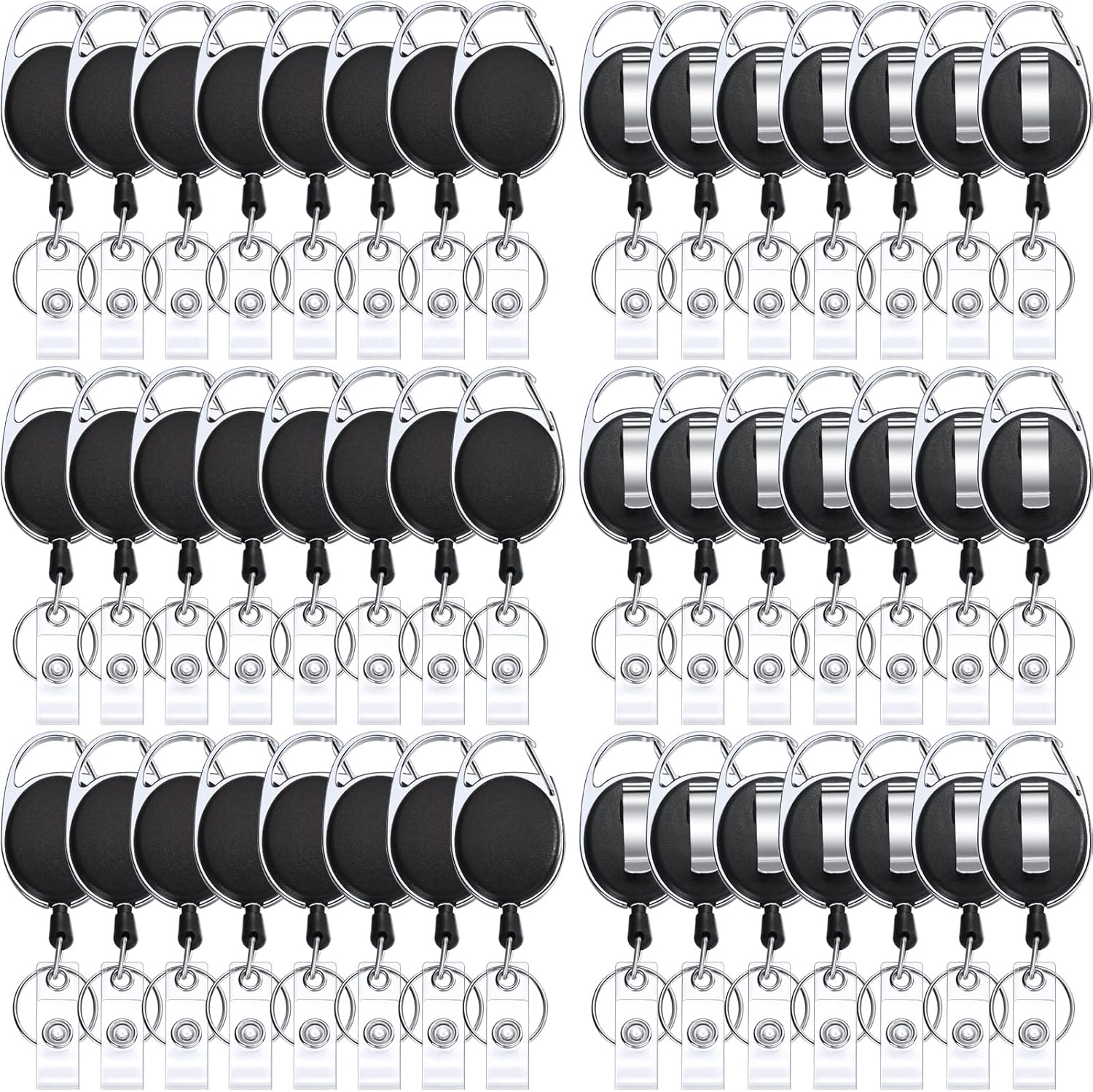 Honoson 50 Pcs Heavy Duty Retractable Badge Reels Batch ID Badge Holder Retractable Clip Bulk Key Holder with Ring for Office Worker Employee, Doctor Nurse Gifts (Black)
