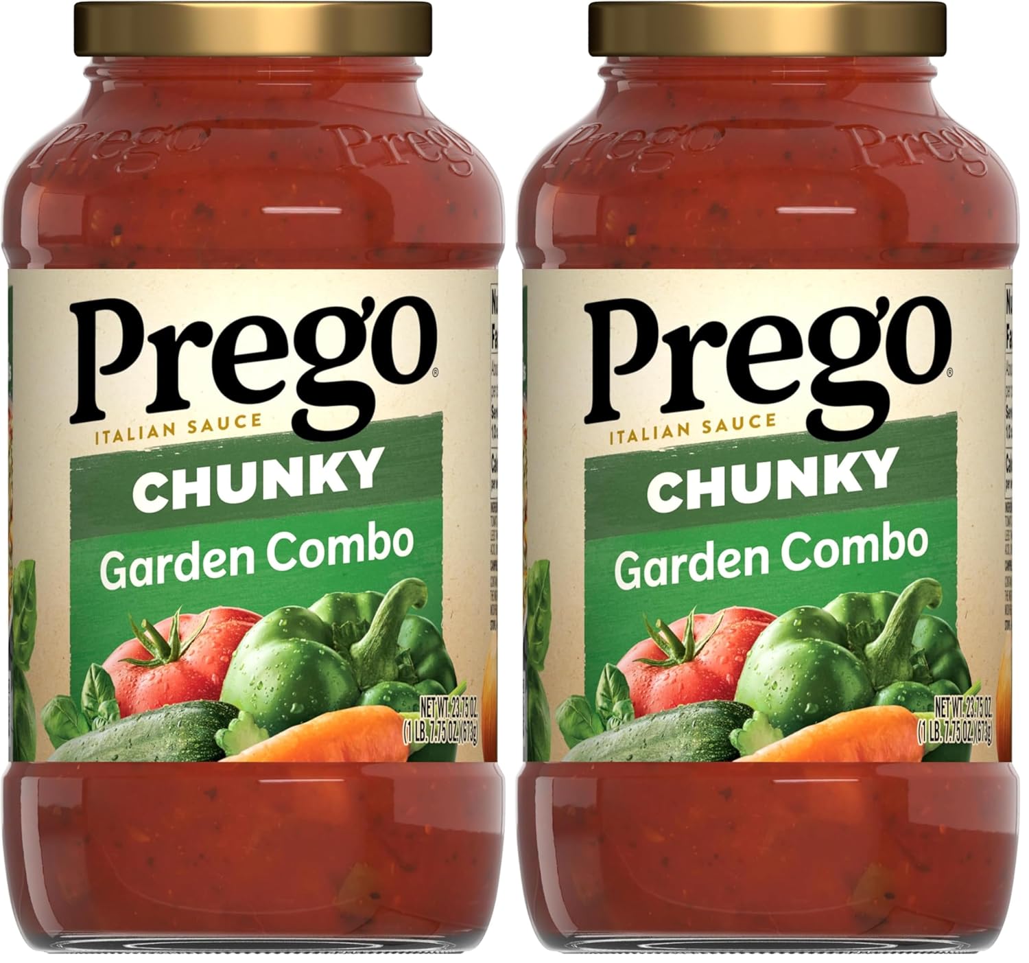 Prego Chunky Garden Combo Pasta Sauce, 23.75 Oz Jar (Pack of 2)