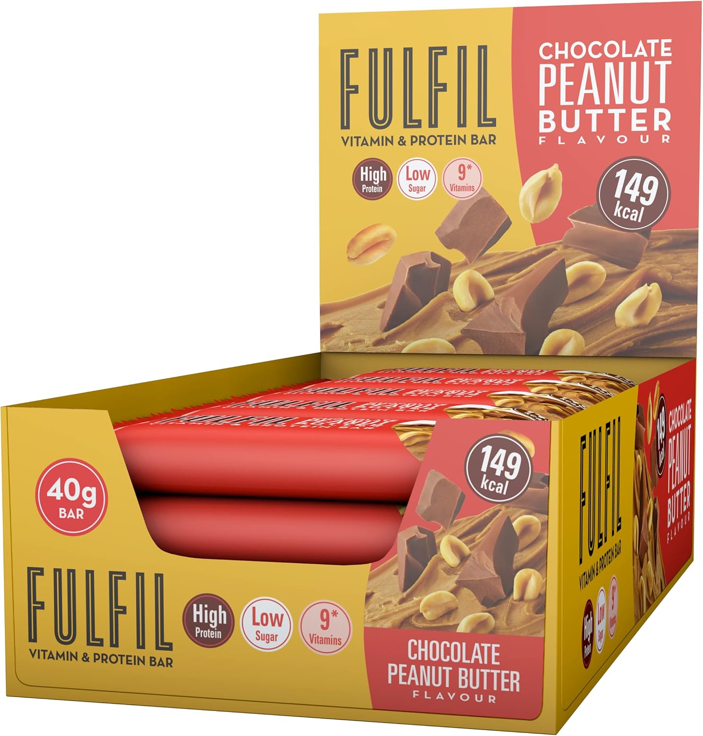 Fulfil Vitamin and Protein Bars (15 x 40g Bars) — Chocolate Peanut Butter Flavour — 15g High Protein, 9 Vitamins, Low Sugar