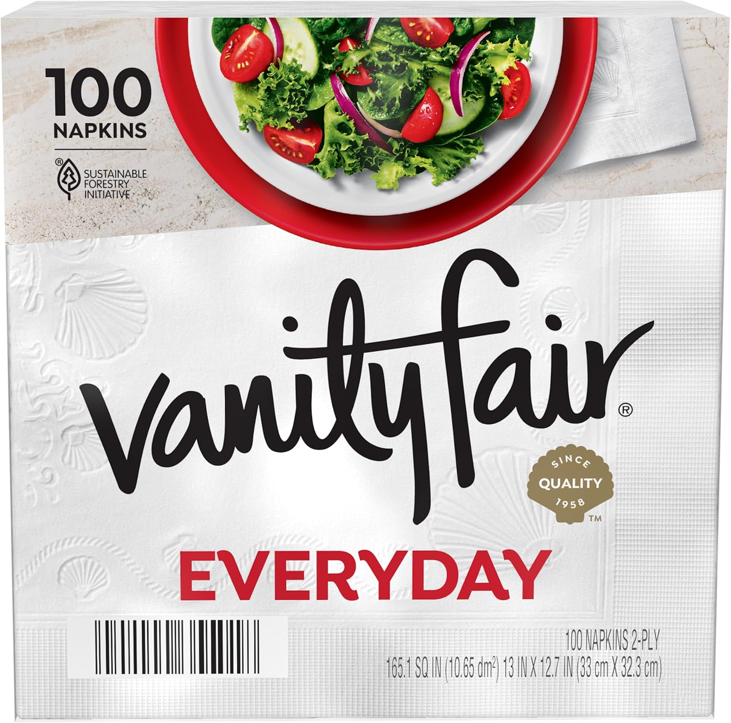 Vanity Fair Everyday Paper Napkins, 100 Count, Disposable Napkins Made Soft And Smooth For Everyday Meals