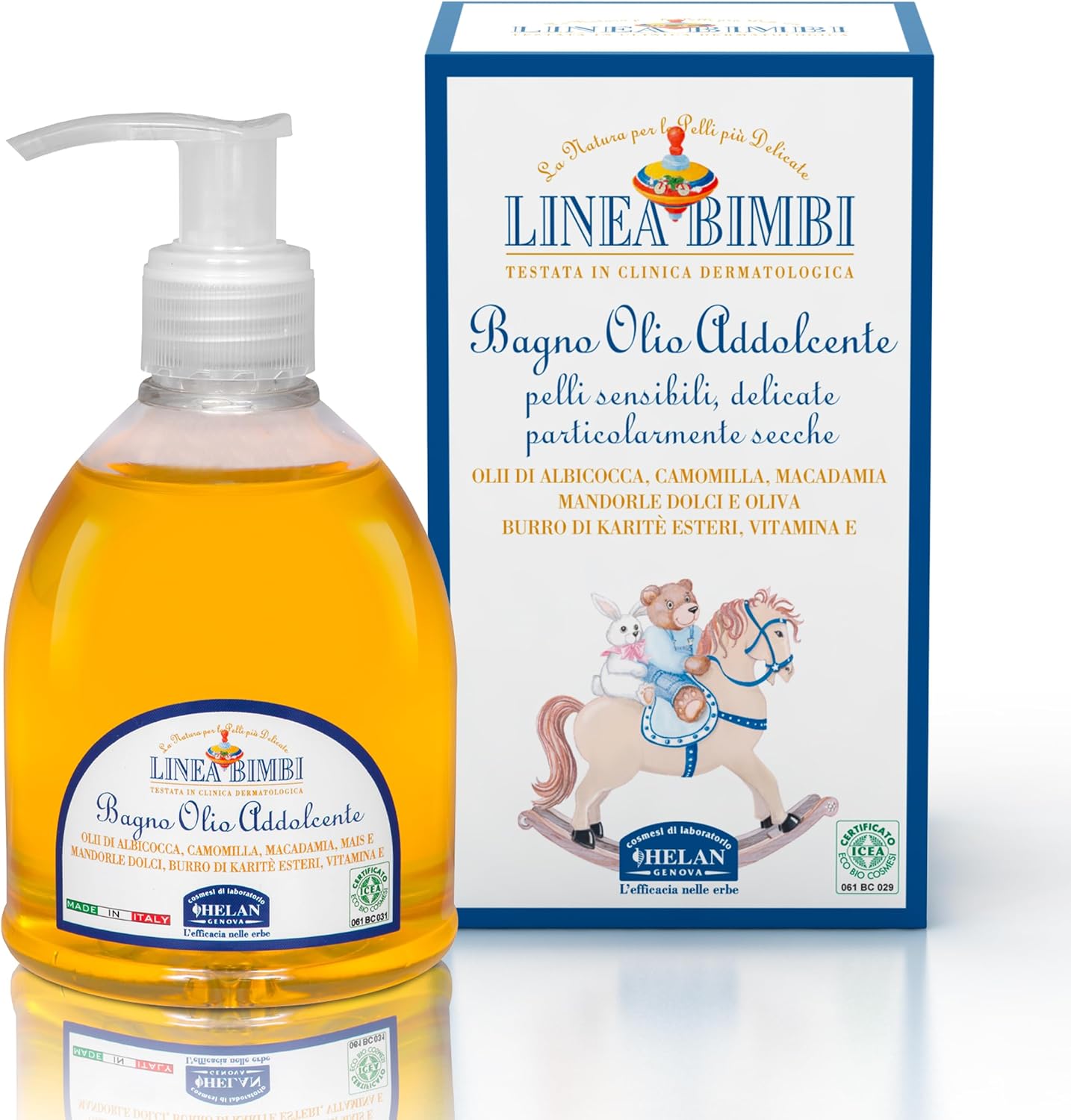 Helan Linea Bimbi - Body Wash & Bath Oil for Babies, Baby Oil Gel & Gentle Cleanser with Shea Butter, Chamomile, Sweet Almond Oil & Vitamin E Oil for Skin Moisturisation - Made in Italy, 240 ml