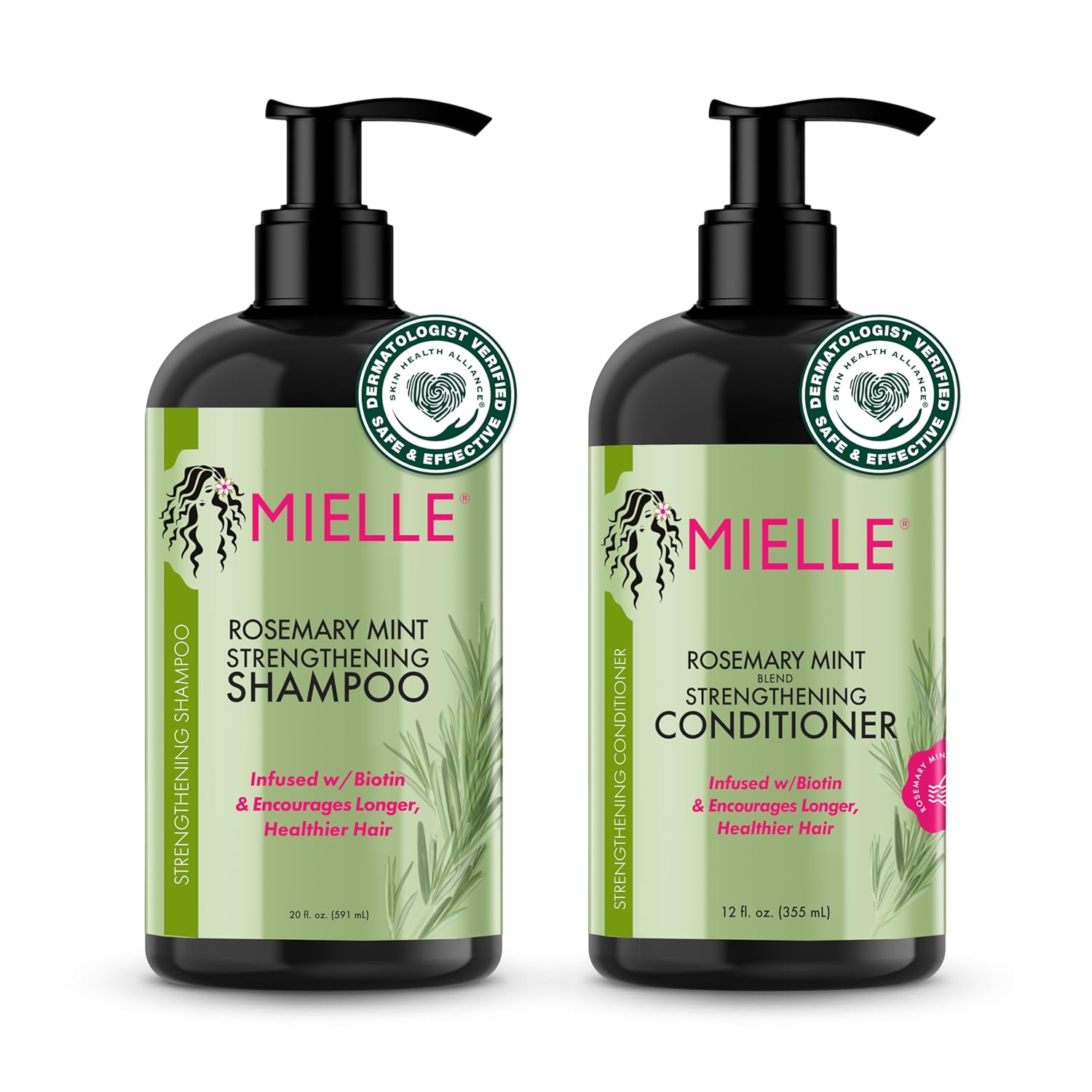 Mielle Organics Rosemary Mint Strengthening Shampoo and Conditioner Infused with Biotin, Cleanses and Helps Strengthen Weak and Brittle Hair, 12 Ounces