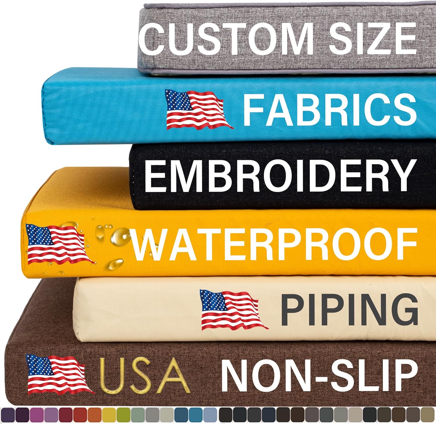 Custom Size Bench Cushion for Indoor/Outdoor Furniture, Made in USA 70D Foam, Personalized Colors Embroidery Waterproof Patio Couch/Bay Window/Chair/Sofa/Swing Garden Seat Breakfast Nook Pad