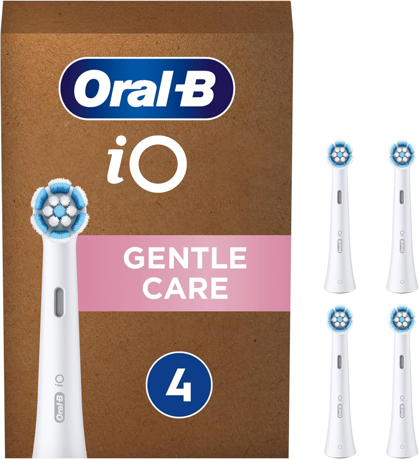 Oral-B iO Gentle Care Electric Toothbrush Head, Twisted & Angled Bristles for Deeper Plaque Removal, Pack of 4, Suitable for Mailbox, White