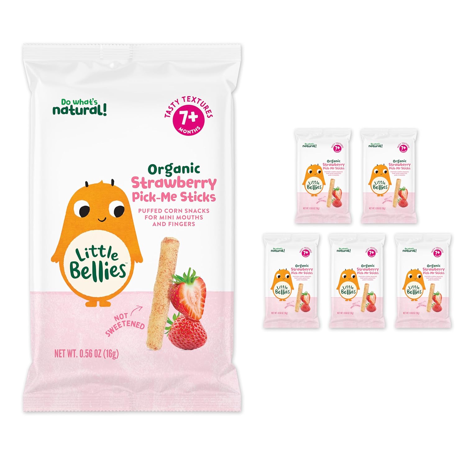 Little Bellies Organic Strawberry Pick-Me Sticks Baby Snack (Pack of 5 x 0.56 oz Individual Packs)