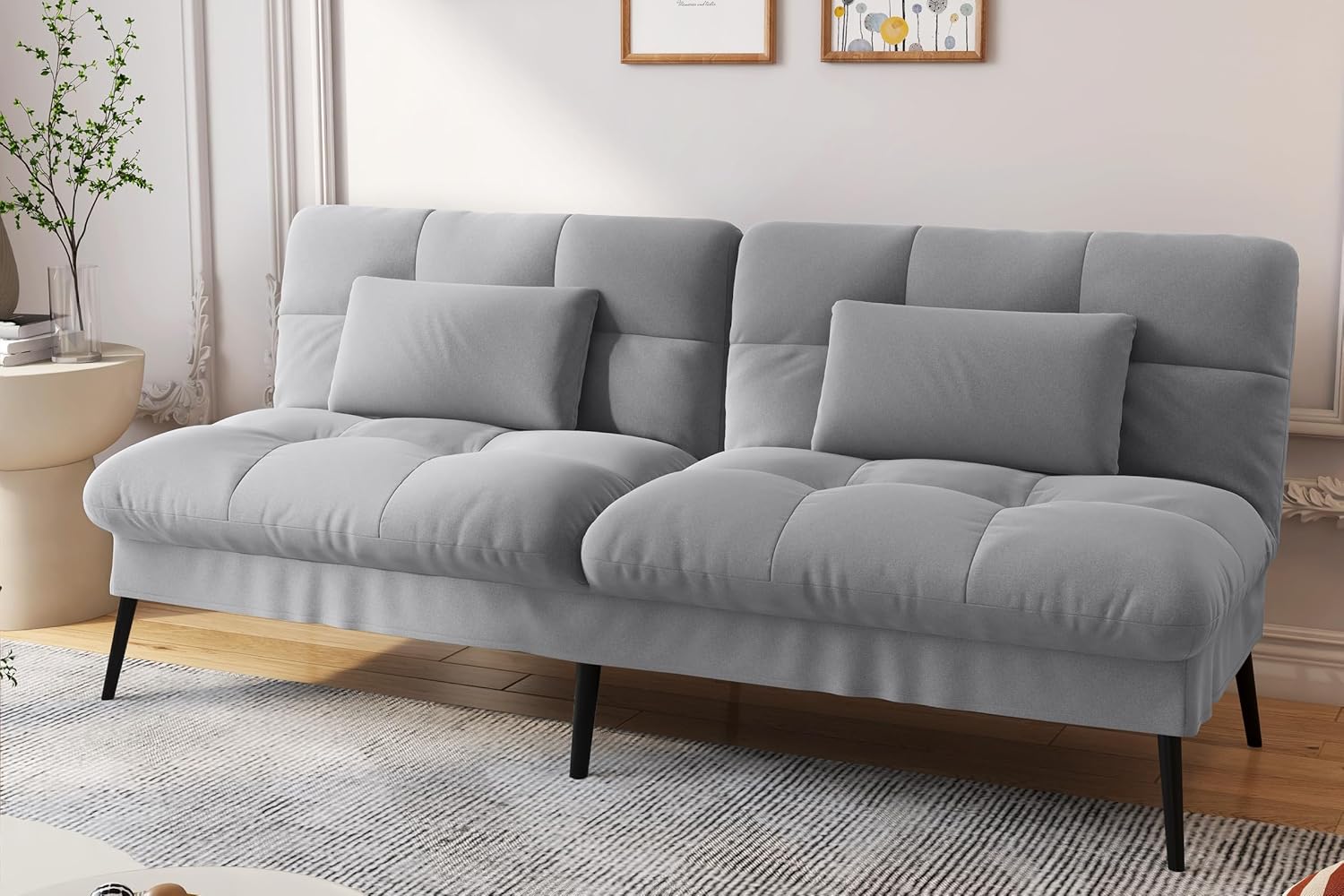 COMHOMA Fabric Sofa Bed 3 Seater Upgraded Frame 5-Gear Back Angle Adjustable Futon Sofa for Living Room, Guest Room (Fabric, Grey)