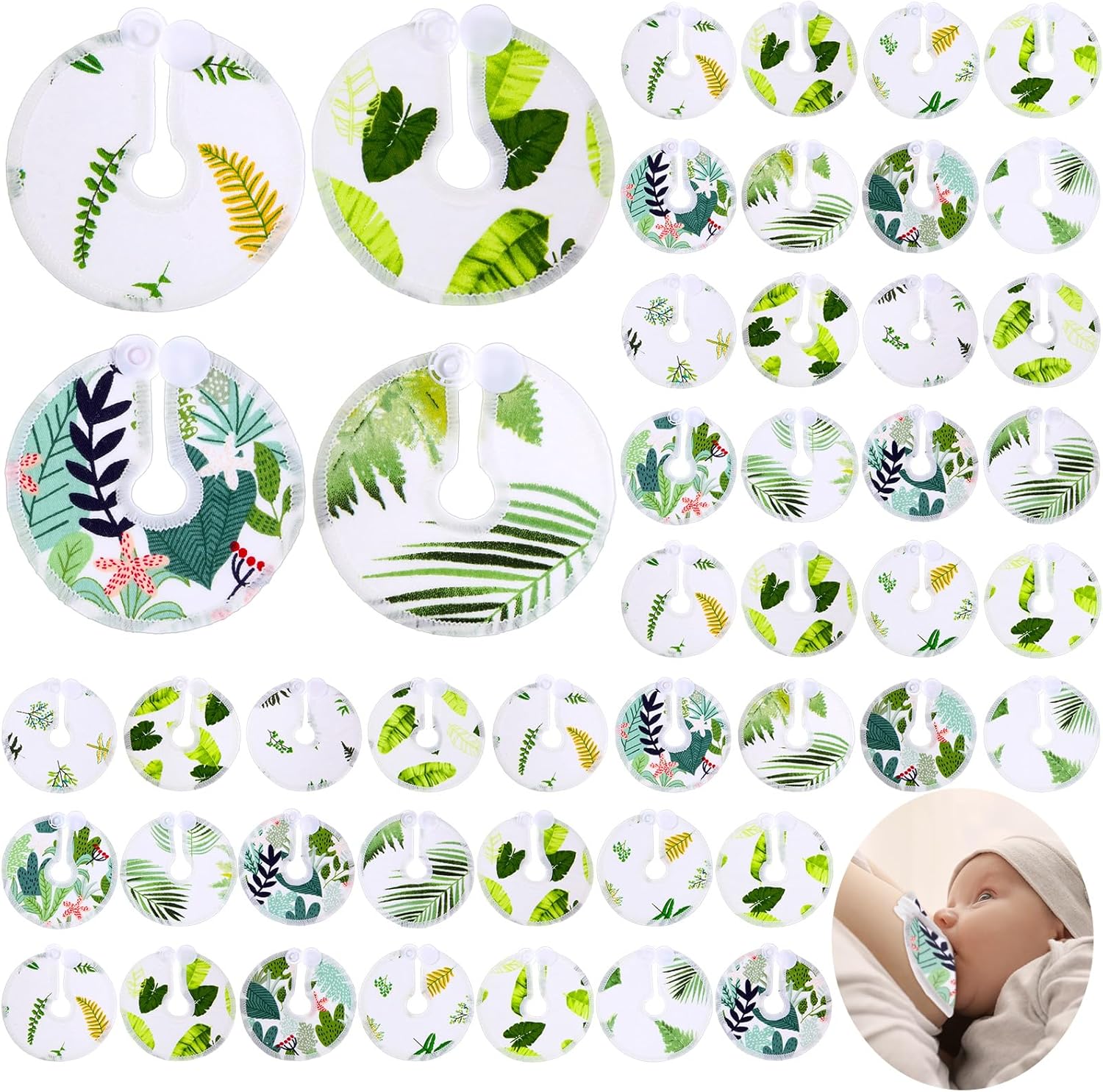 Threlaco 48 Pcs G Tube Button Covers Tube Holder Feeding Tube Abdominal Reusable Accessories Peg Tube Soft Absorbent Breast Feeding Pads Breastfeeding Support Nursing Care Stay Dry(Green Leaf)