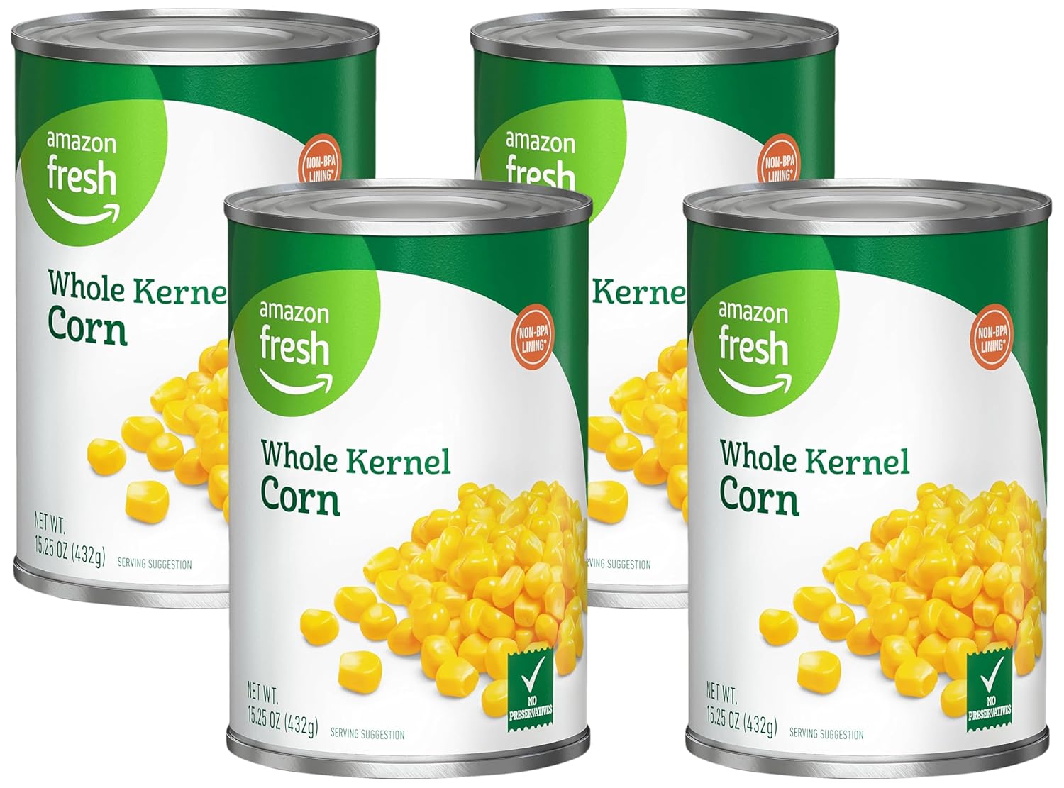 Amazon Fresh, Canned Whole Kernel Corn, 15.25 Oz (Pack of 4)