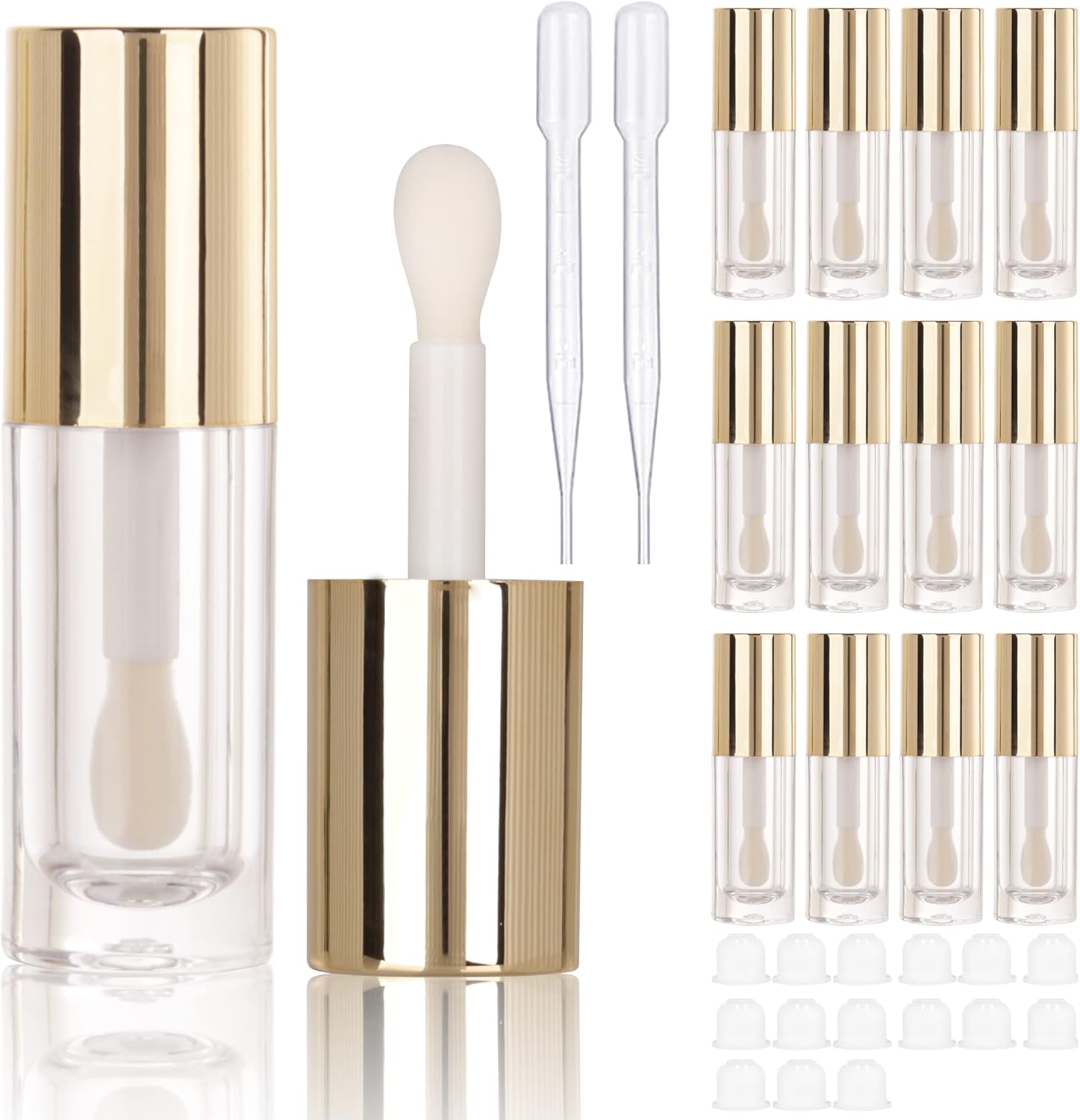 COSIDEA 14pcs Empty 6ml big doe foot wand Chunky lip gloss tubes for DIY lipgloss,Pink round lipgloss containers tubes with thick wand, Gold, Simple" Or "Basic