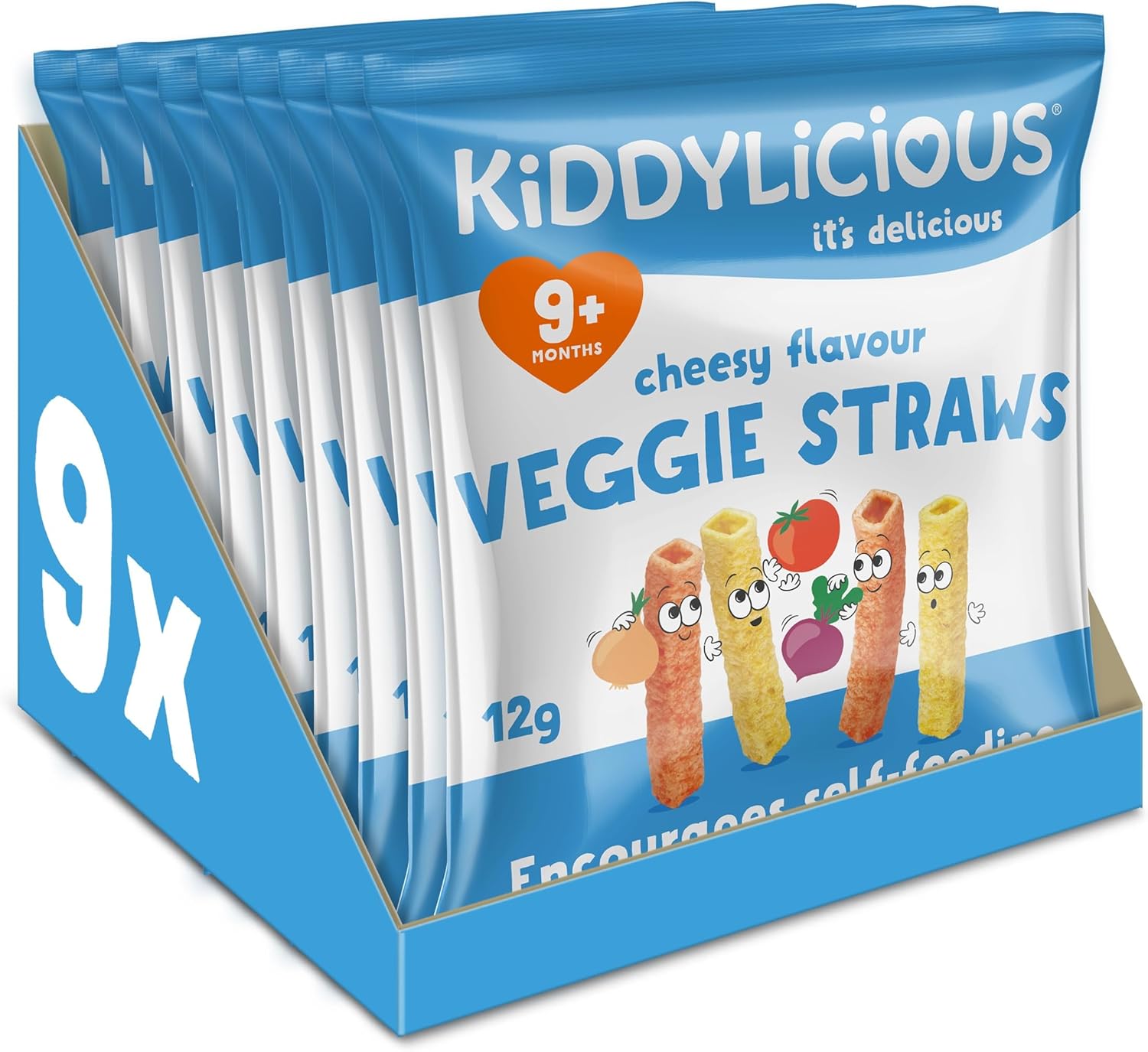 Kiddylicious Cheesy Veggie Straws - Delicious Snacks for Kids - Suitable for 9+ Months - 9 Packs