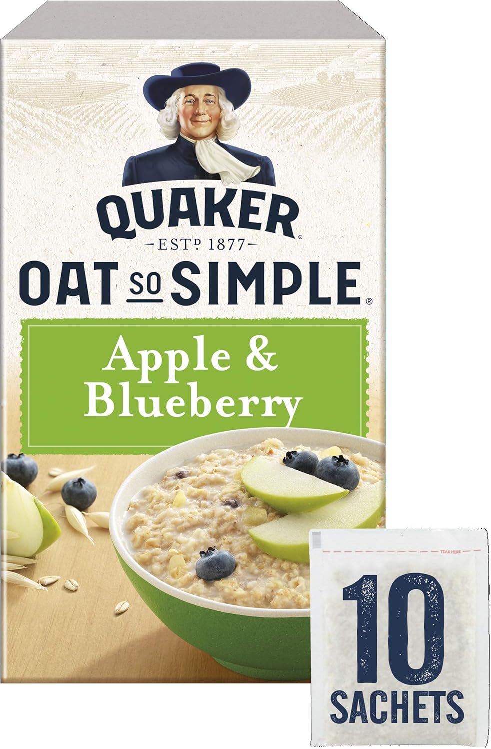 Quaker Oat So Simple Apple and Blueberry Porridge Sachets 36 g, 10 Count (Pack of 6)