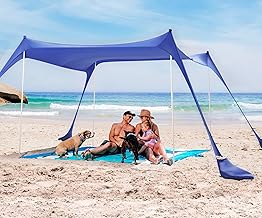 SUN NINJA Pop Up Beach Tent Sun Shelter UPF50+ with Sand Shovel, Ground Pegs and Stability Poles, Outdoor Shade for Camping Trips, Fishing, Backyard Fun or Picnics (10x10 FT 4 Pole, Royal Blue)