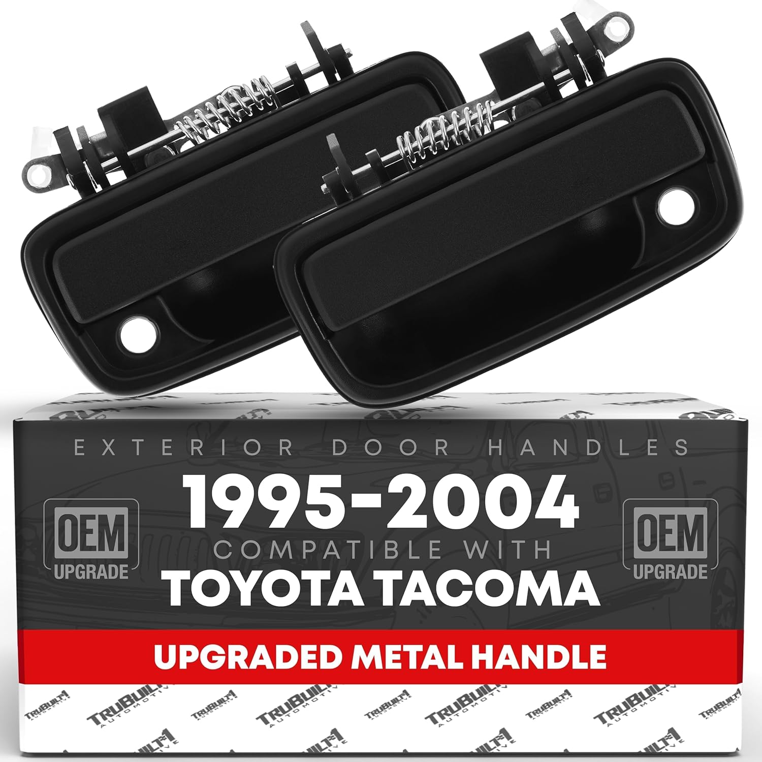 Exterior Front Driver & Passenger Door Handle Set, Upgraded Metal, Compatible with 1995-2004 Toyota Tacoma - Textured Black - 69220-35020, 69210-35020, 79345, 91318, 79344, 91319, TO1311117, TO131011
