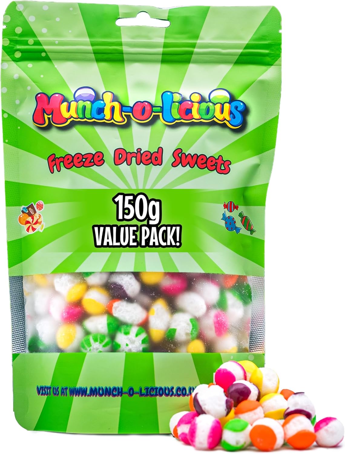 Munch-o-licious Freeze Dried Candy Skittles - Crazy Sour Vegan Halal Treat - Fun TikTok UK Gift - American Sweets Freeze Dried from the UK - Perfect for Christmas (large bag, 150, gram)