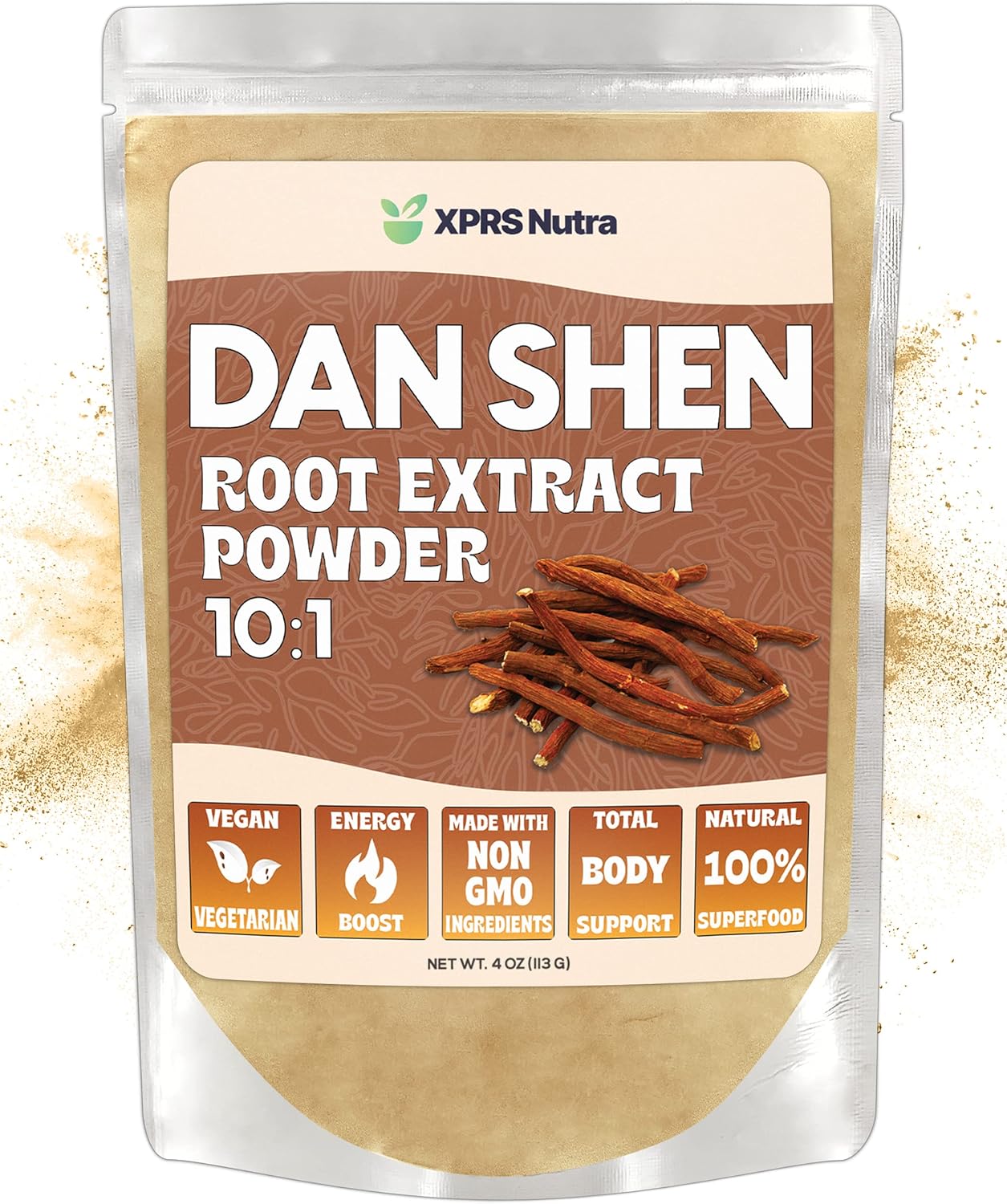 XPRS Nutra Dan Shen Root Extract Powder 10:1- Premium Dan Shen (Red Sage) Concentrated Powder - Vegan Friendly Danshen (4 oz)