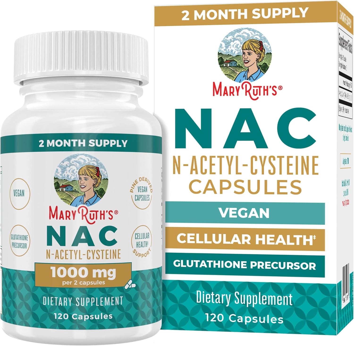 MaryRuth's NAC Supplement N-Acetyl Cysteine | 2 Month Supply | NAC 1000mg per Serving | Vegan Capsules | Gluthamine Precursor | Amino Acid | Non-GMO | Gluten Free | 120 Count | 60 Servings