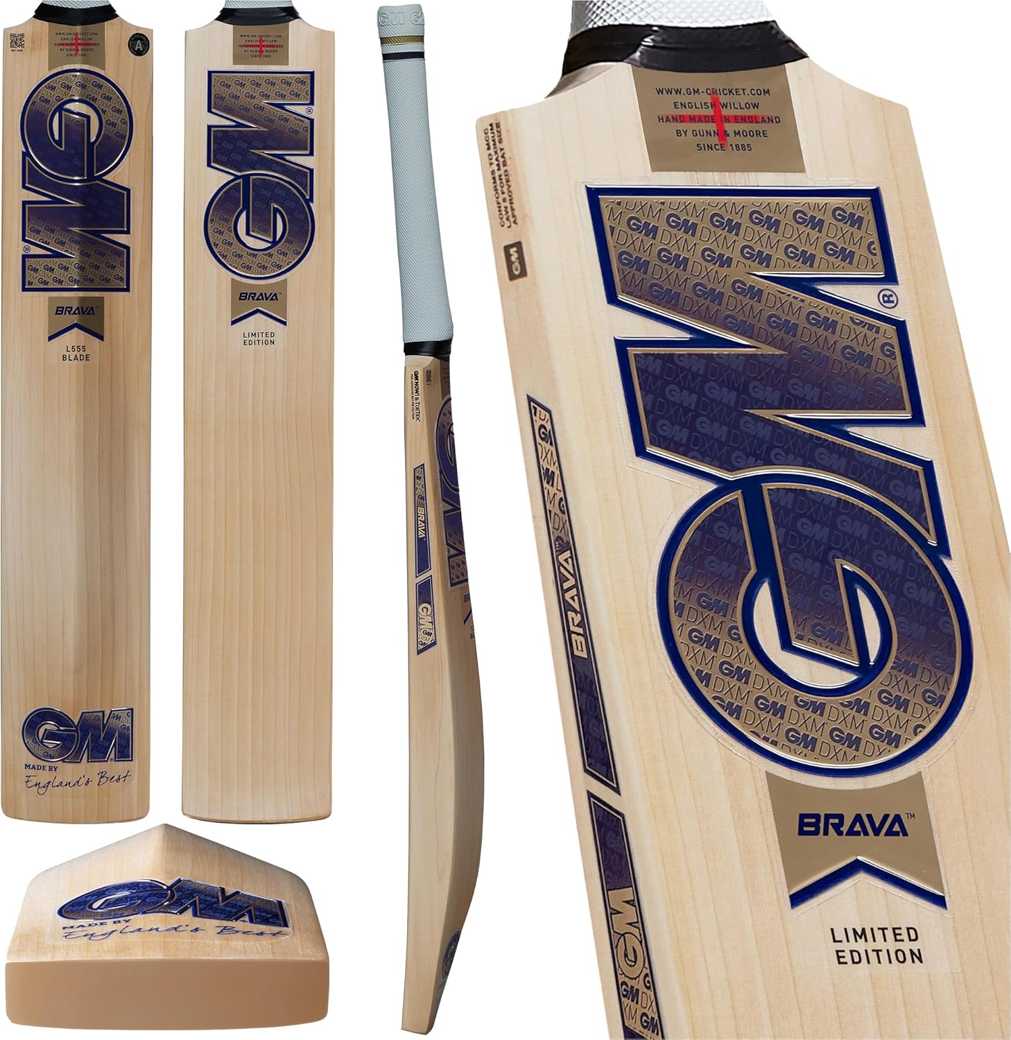 Gunn & Moore GM Cricket Bat | Brava | Prime English Willow | DXM, Pro-Lite Grip | Full Size Short Handle Suitable for Players 175cm / 5' 9" & over