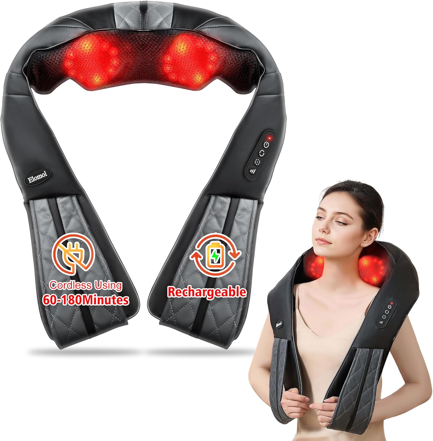 Neck Shoulder Back Massager with Heat - Rechargeable Cordless Shiatsu Kneading Shawl for Pain Relief Deep Tissue, Long-Lasting Portable Design for Mom Dad Men Women Her Him
