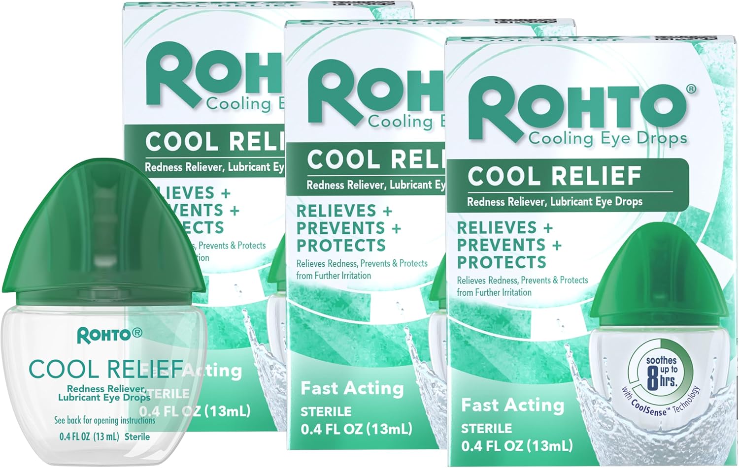 Rohto Cool Relief, Redness Reliever Lubricant Eye Drops, Relieves Redness, Prevents and Protects Further Irritation, Cools and Soothes Red, Dry, Itchy Eyes, Fast-Acting Formula, 0.4 fl oz (Pack of 3)